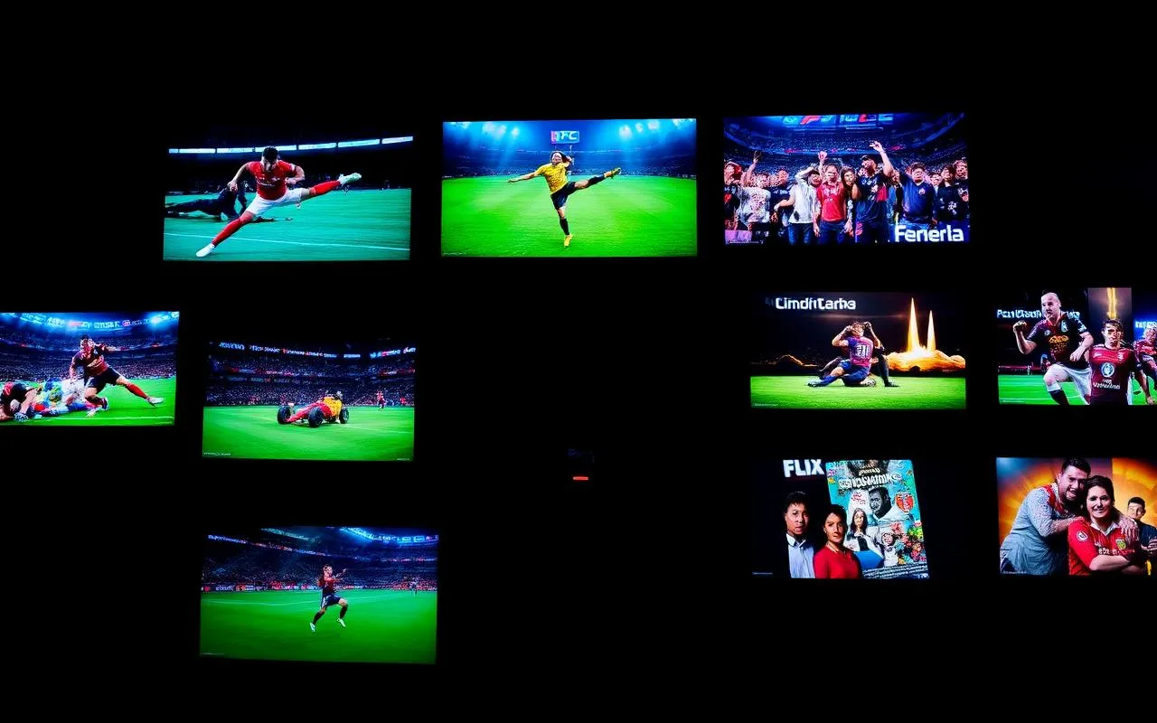 Mosaico de canais, filmes e séries da IPTV 10 reais